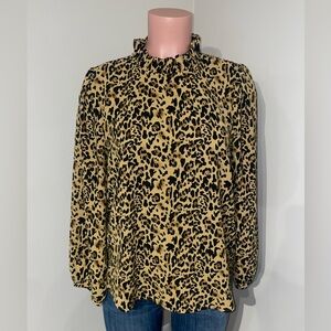 J. Crew Ruffle Neck Leopard Print Long Sleeve Style AJ555.